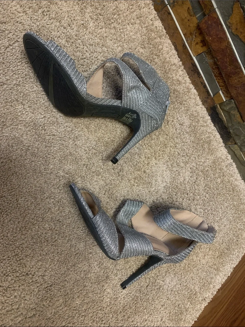 Christian Siriano Silver Sparkle Wrap Strappy Stiletto Sandals